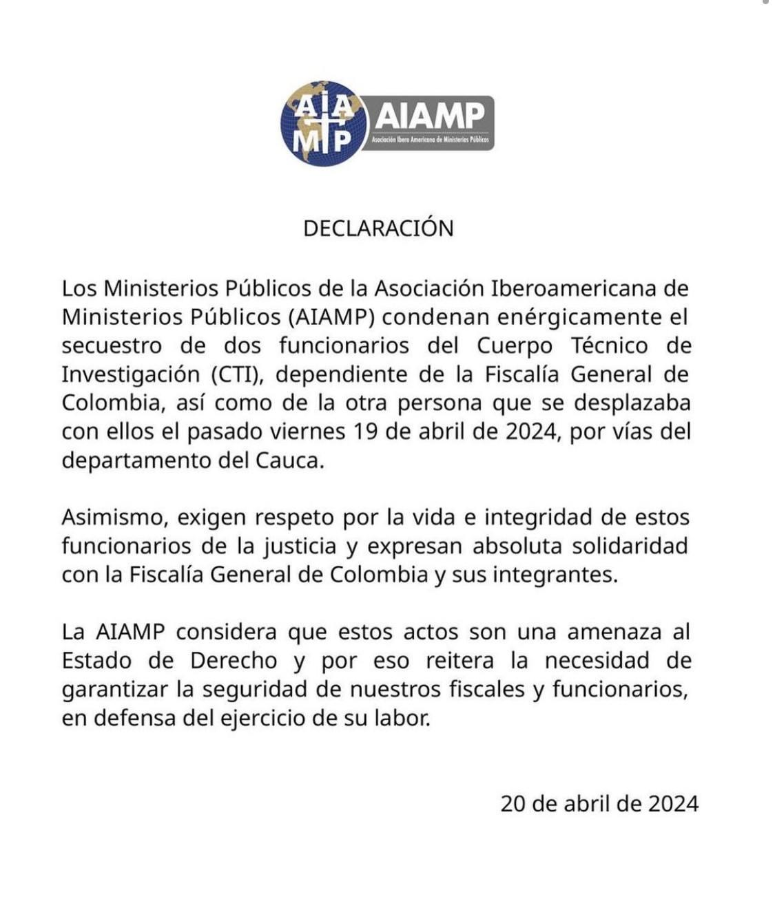 Declaración de la Asociación Iberoamericana de Ministerios Públicos